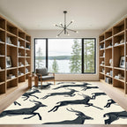 Charcoal Black Leaping Antelope Silhouette Rug