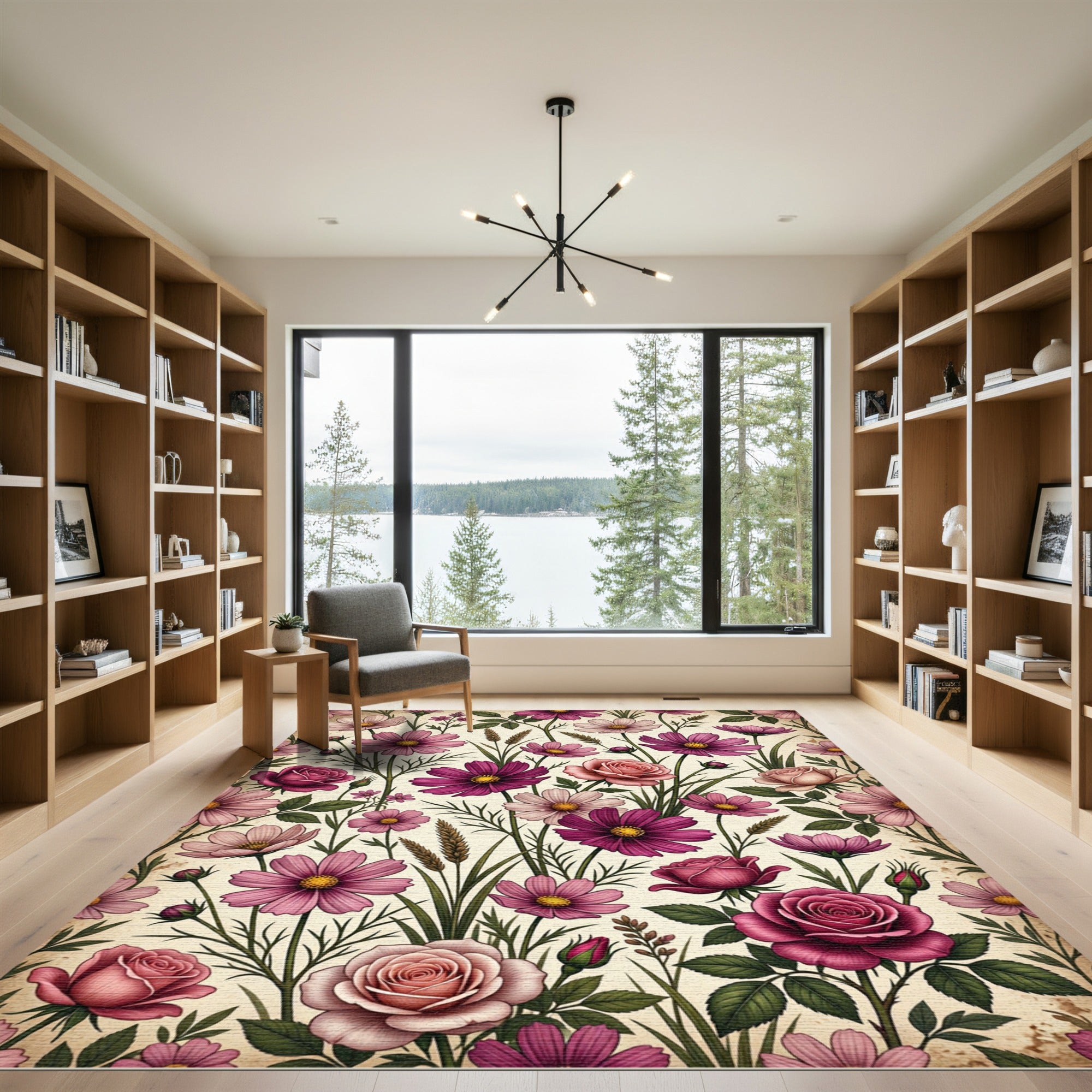 Vintage Pink Cosmos and Rose Meadow Rug