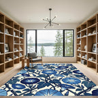 Vintage Indigo Morning Glory Botanical Rug