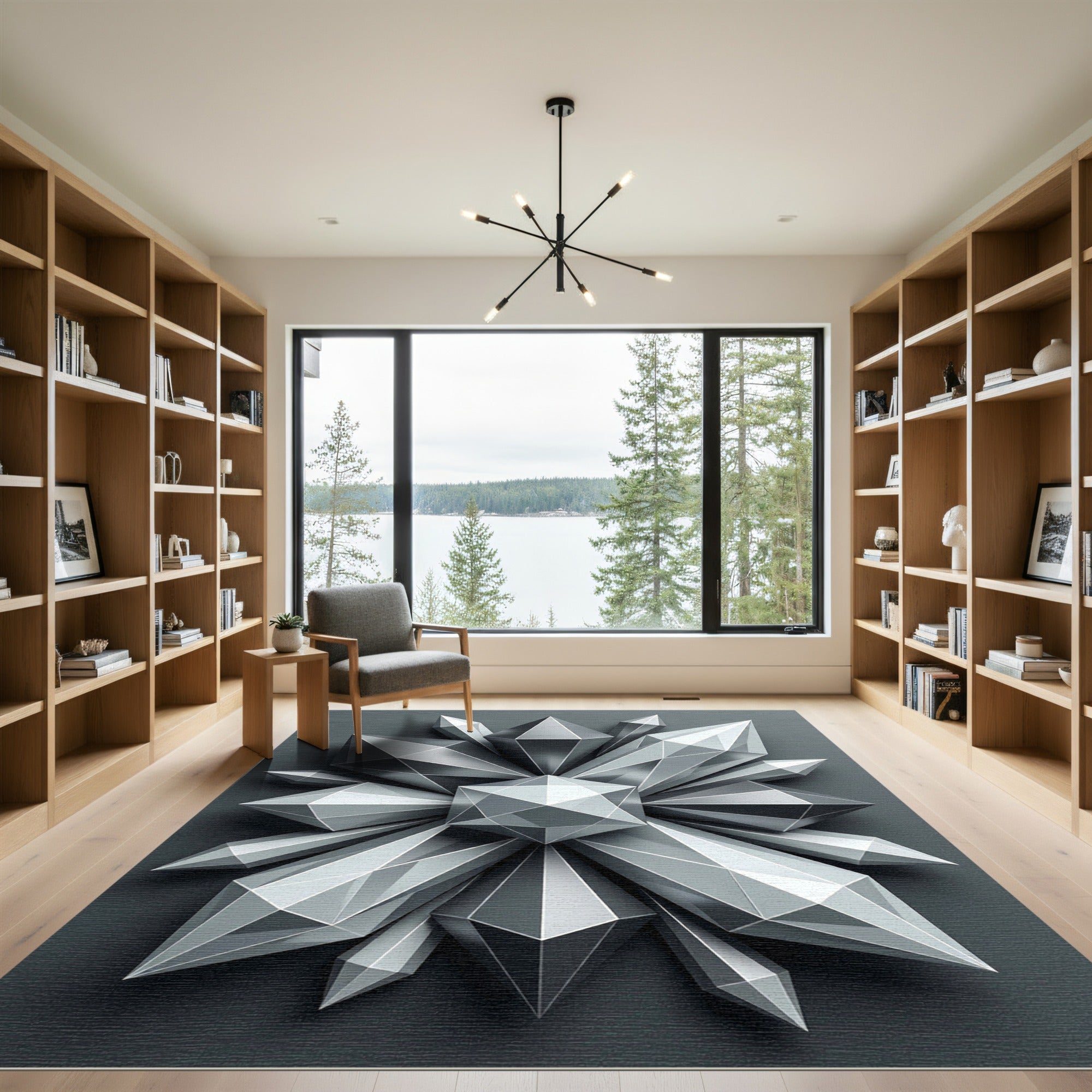Monochromatic Silver Geometric Crystal Cluster Rug