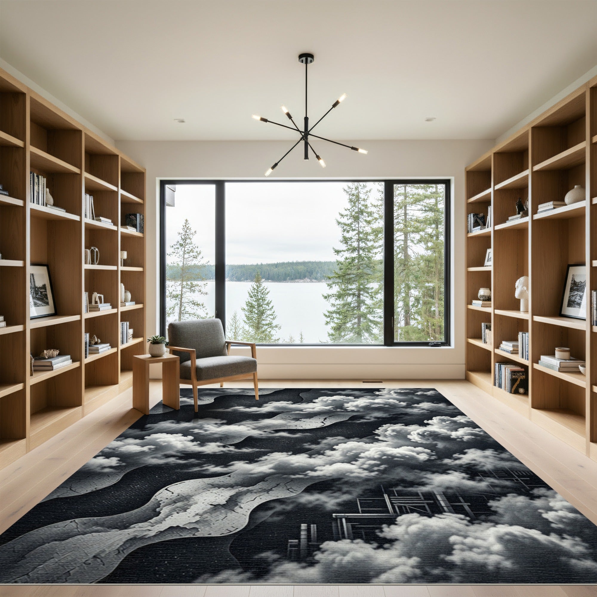 Monochrome Abstract Cloudscape Surreal Landscape Rug