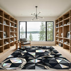 Geometric Monochrome Iridescent Faceted Sphere Rug