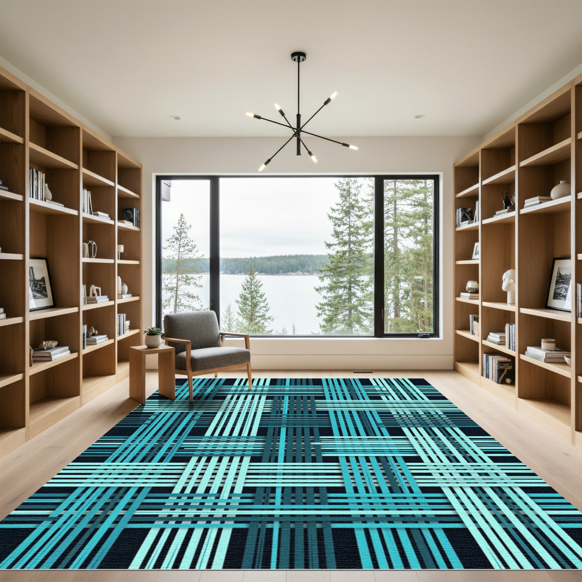 Aqua Weave Lines Intersection Rug