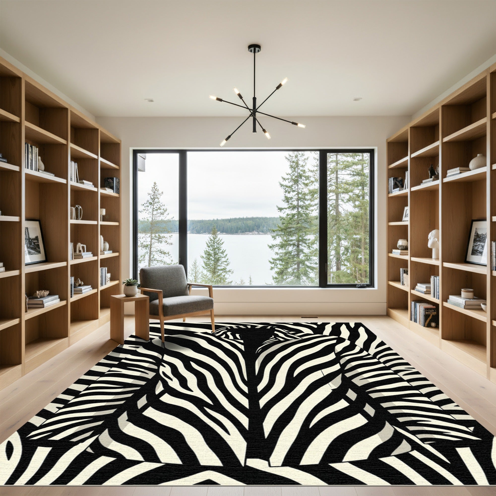 Striking Monochrome Zebra Ribbons Rug