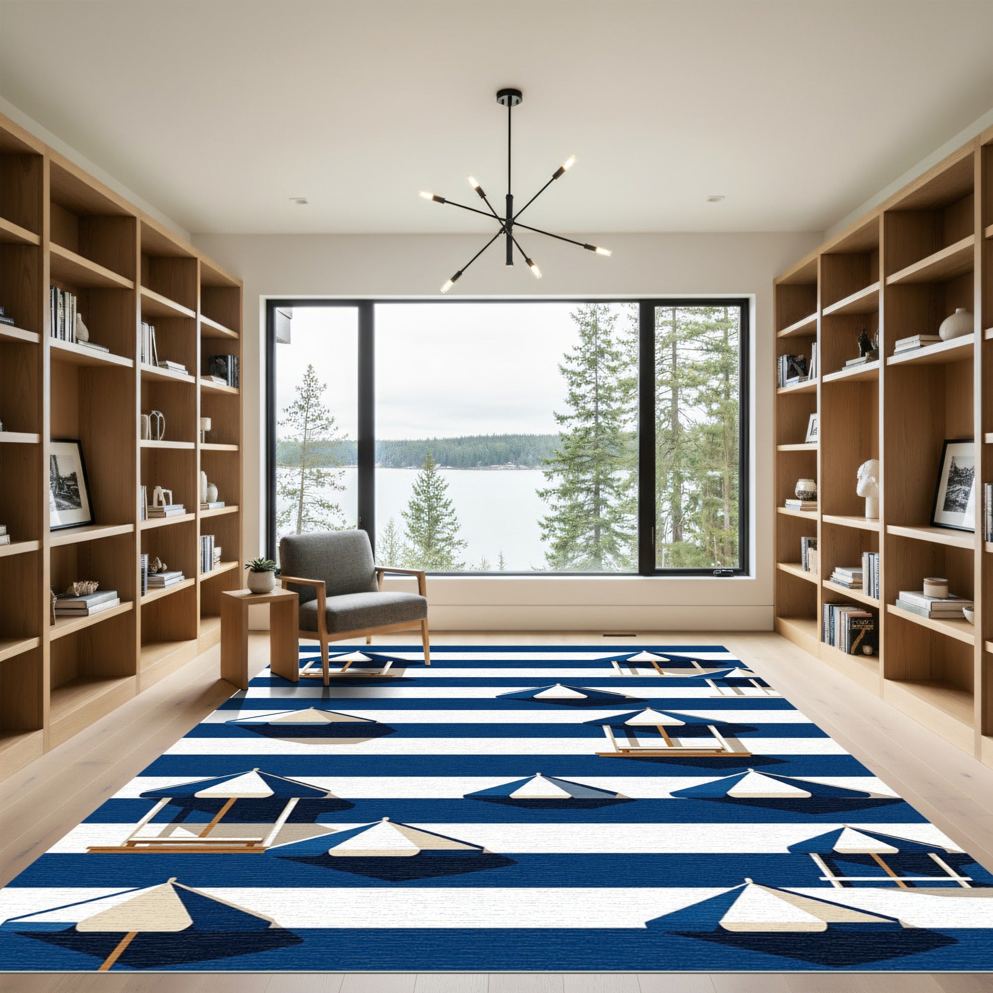 Coastal Blue Stripe Beach Hut Rug