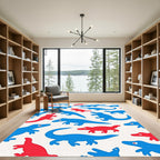 Bold Blue Red Dinosaur Illustration Rug