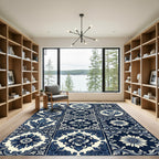 Deep Blue Floral Tile Arrangement Rug