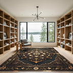 Ornate Golden Floral Mandala Dark Bronze Rug