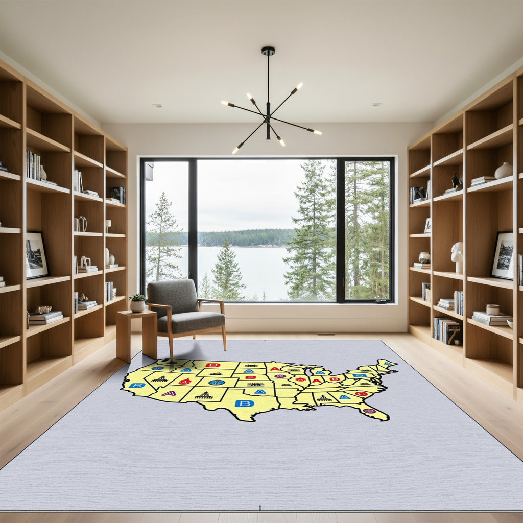 United States Map Icons Red Blue Rug