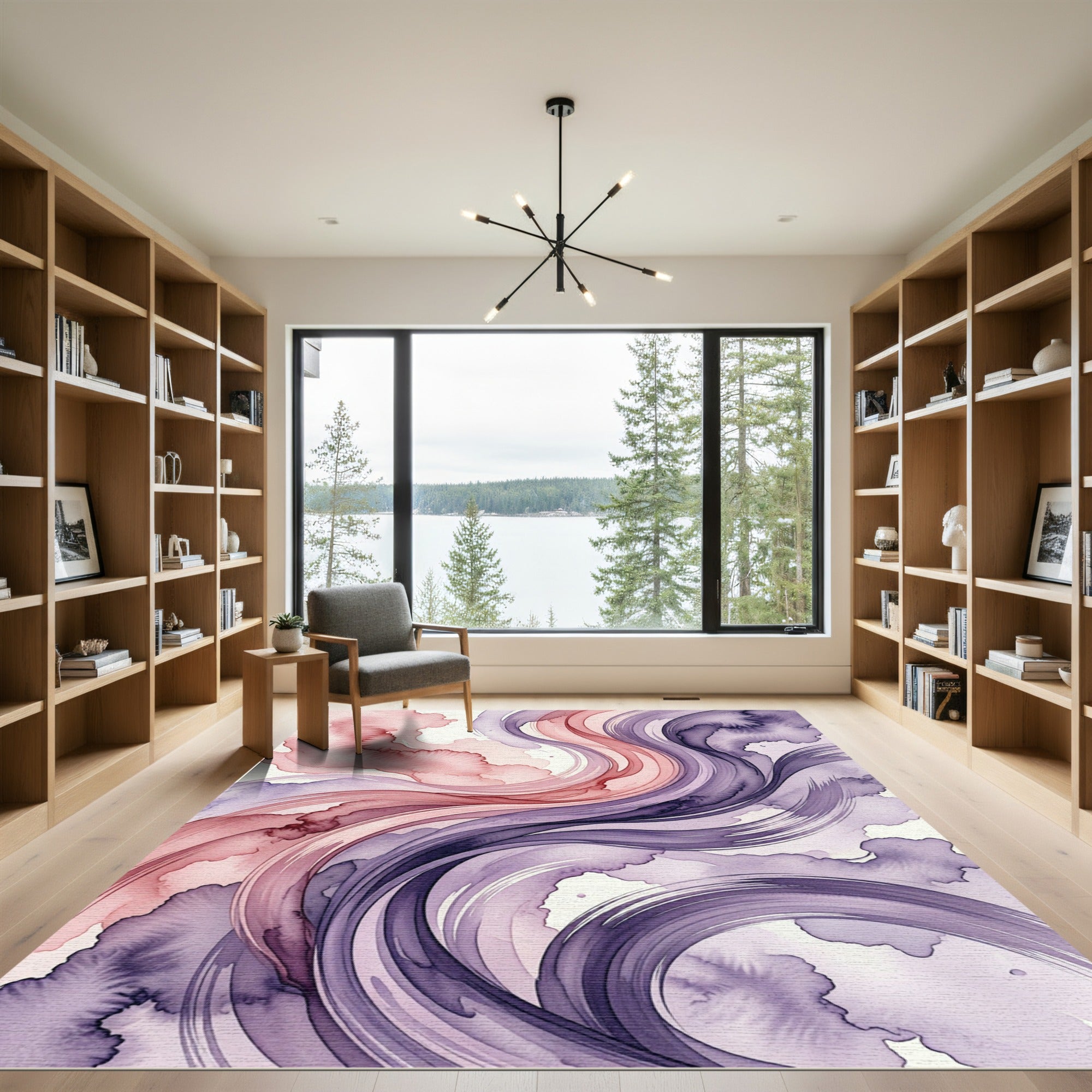 Ethereal Blush and Plum Abstract Swirl Rug