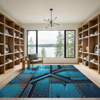 Riveted Industrial Blue Metal Plate Rug