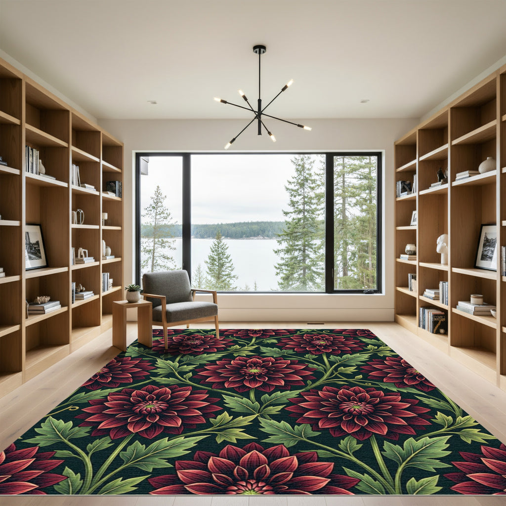 Deep Red Dahlia Vine Botanical Rug