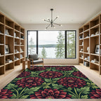 Deep Red Dahlia Vine Botanical Rug