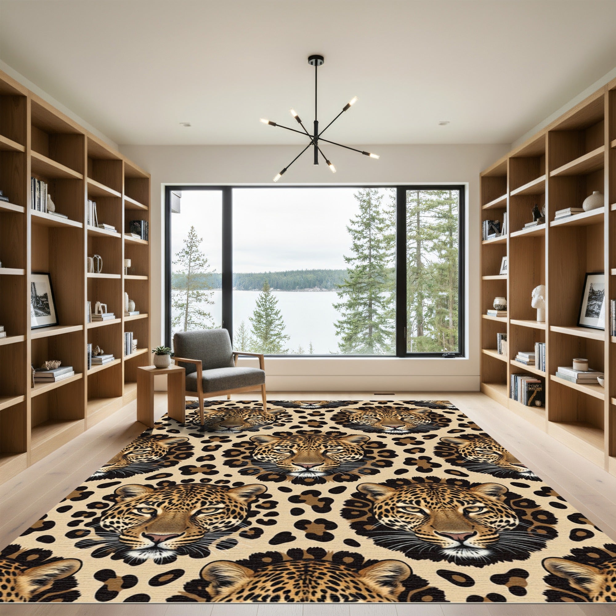 Majestic Leopard Portrait Golden Spotted Backdrop Rug