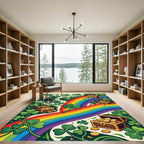 Vibrant Rainbow Clover Treasure Coin Illustration Rug