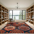 Earthy Crimson Geometric Hexagon Tile Rug