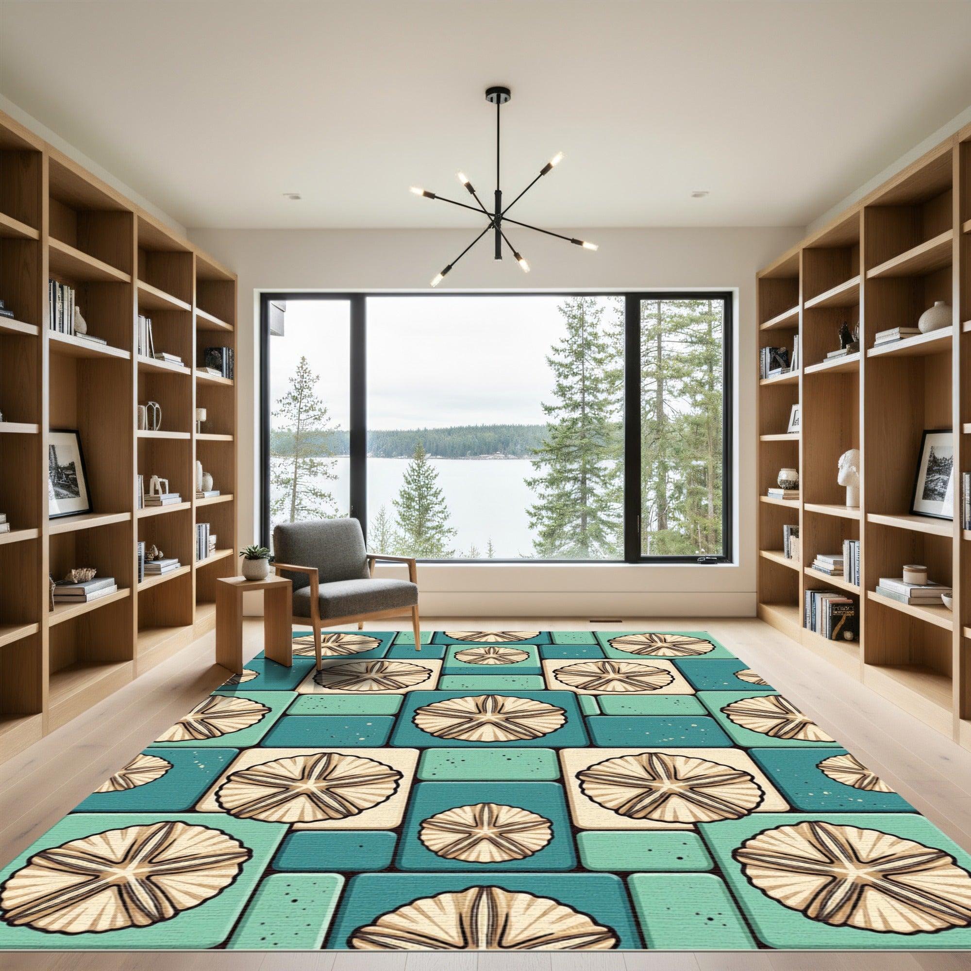 Coastal Teal Sea Shell Mosaic Rug