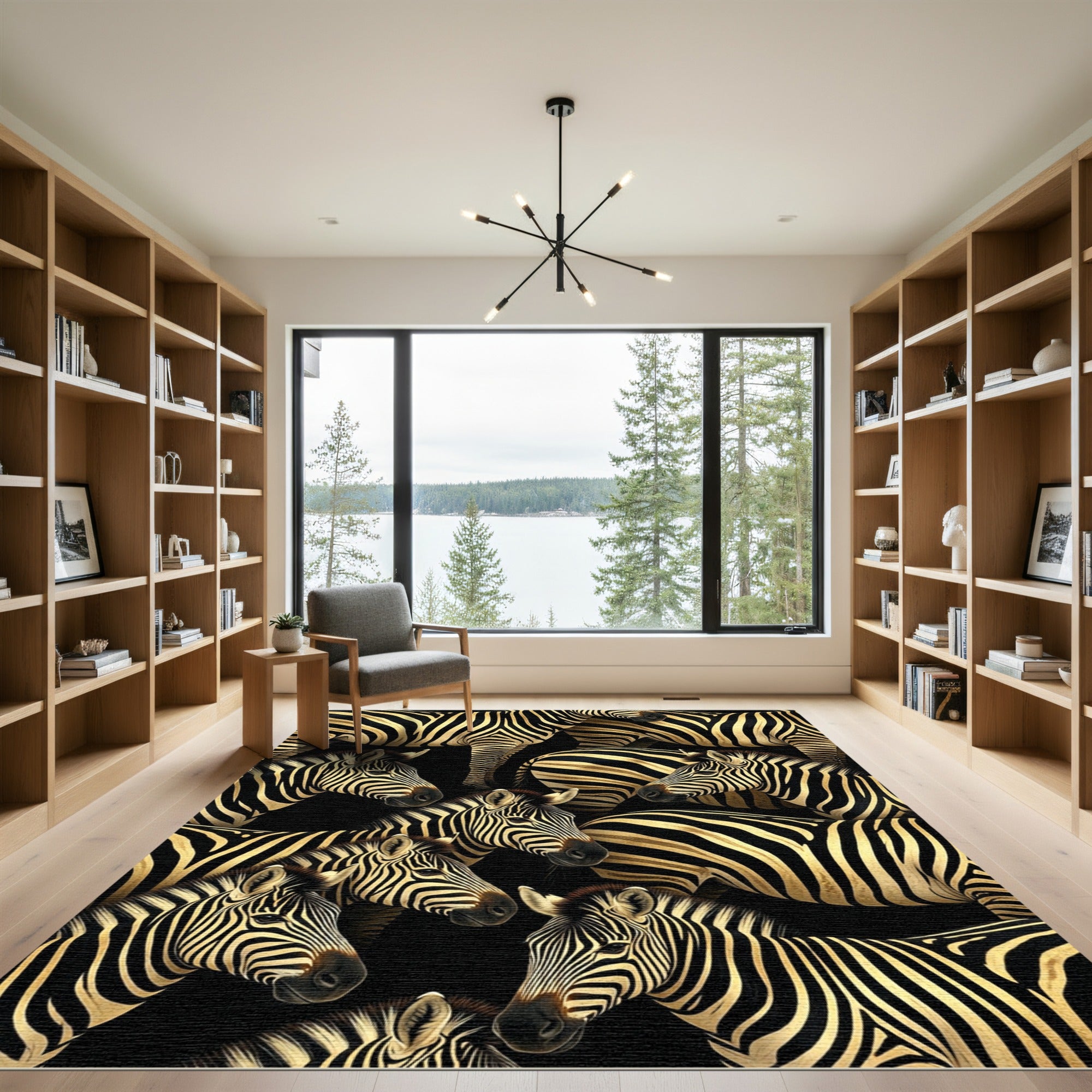 Bold Gold Zebra Stripe Collage Rug