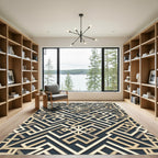 Geometric Interlocking Gold Arabic Calligraphy Rug