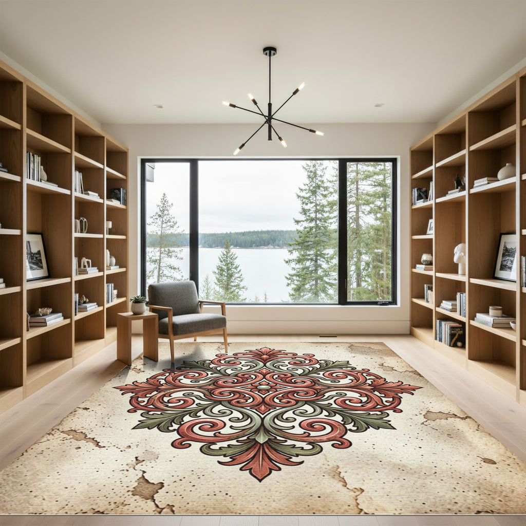 Ornate Terracotta Sage Acanthus Medallion Rug