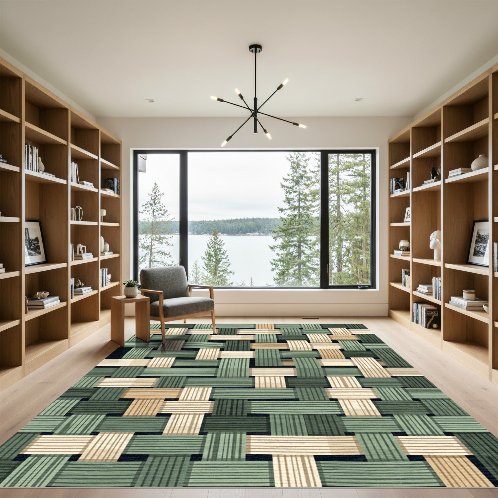 Sage and Tan Woven Basket Tile Rug