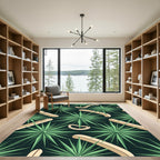 Emerald Starburst and Cream Abstract Curved Rug