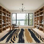 Abstract Gold Black Zebra Stripe Rug