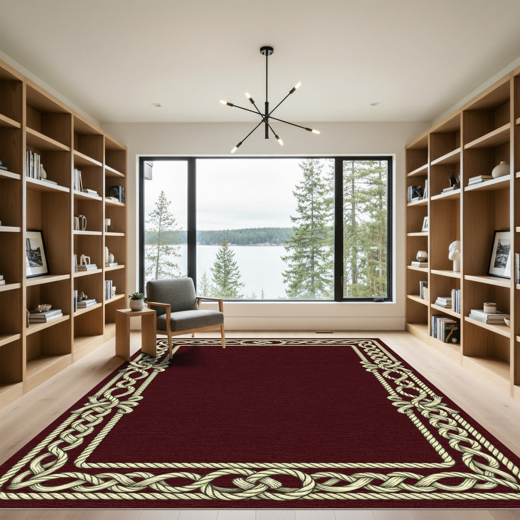 Cream Rope Border Burgundy Foulard Rug