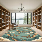 Teal Soaring Pterodactyl Cloud Sky Art Rug