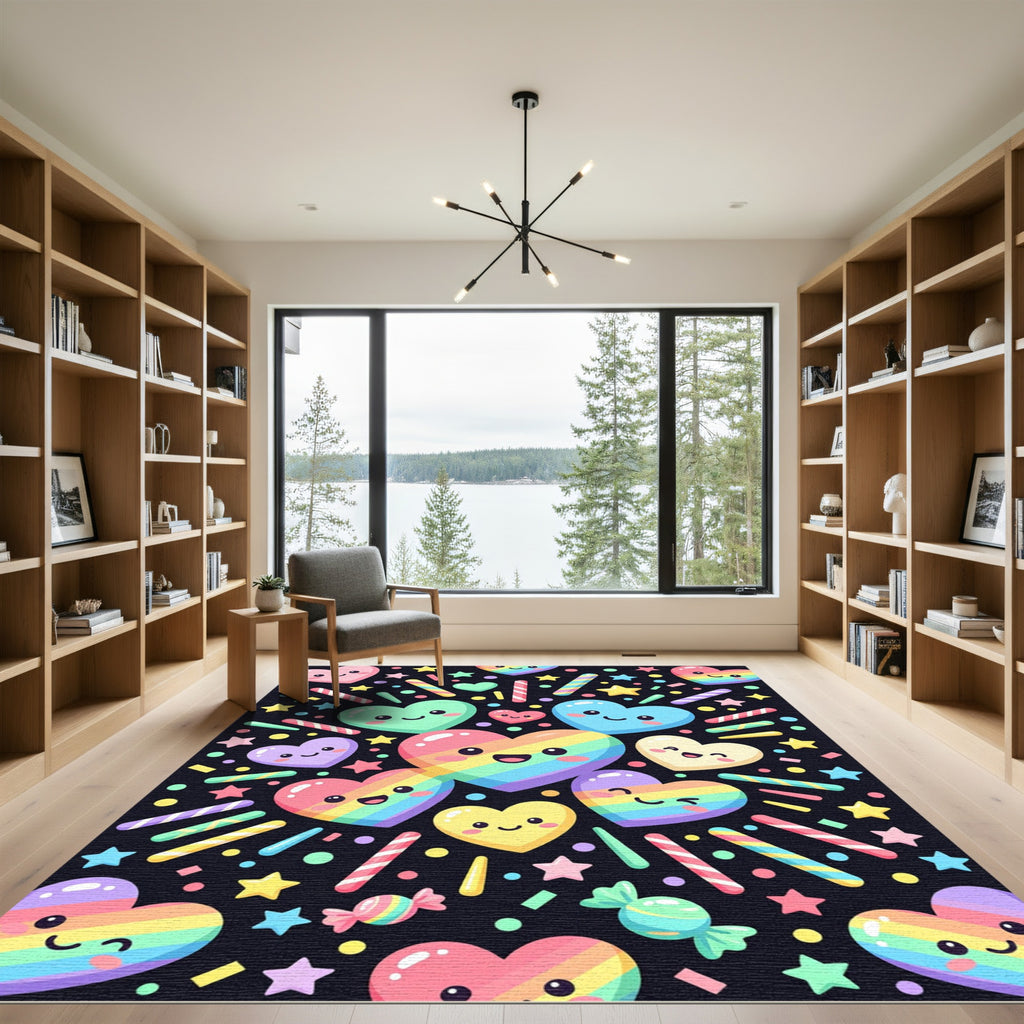 Cute Rainbow Heart Candy Star Pattern Rug