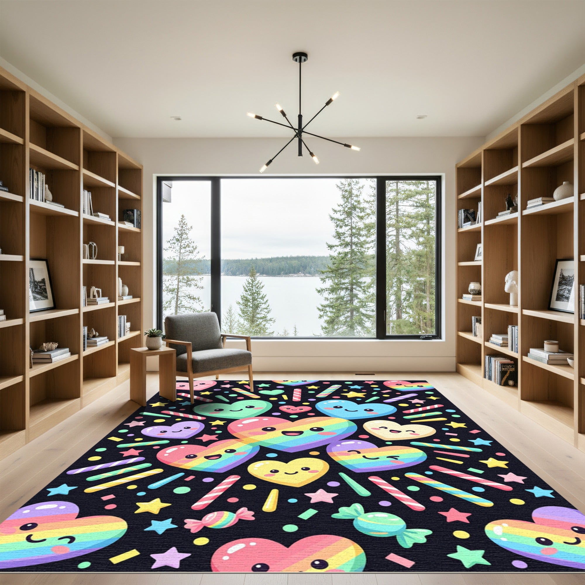 Cute Rainbow Heart Candy Star Pattern Rug