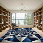 Contemporary Blue Silver Geometric Fractal Rug