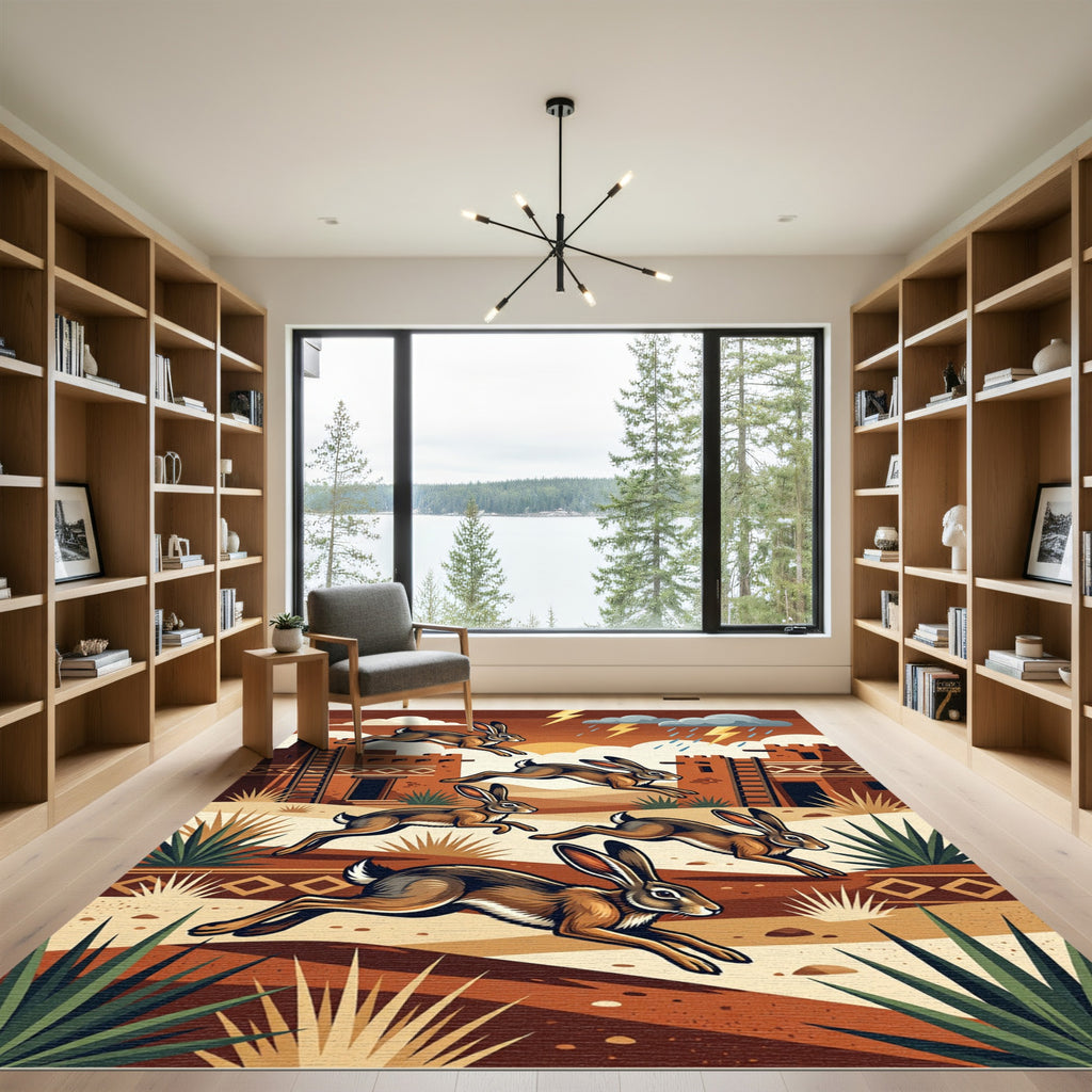 Desert Hare Southwestern Adobe Landscape Rug