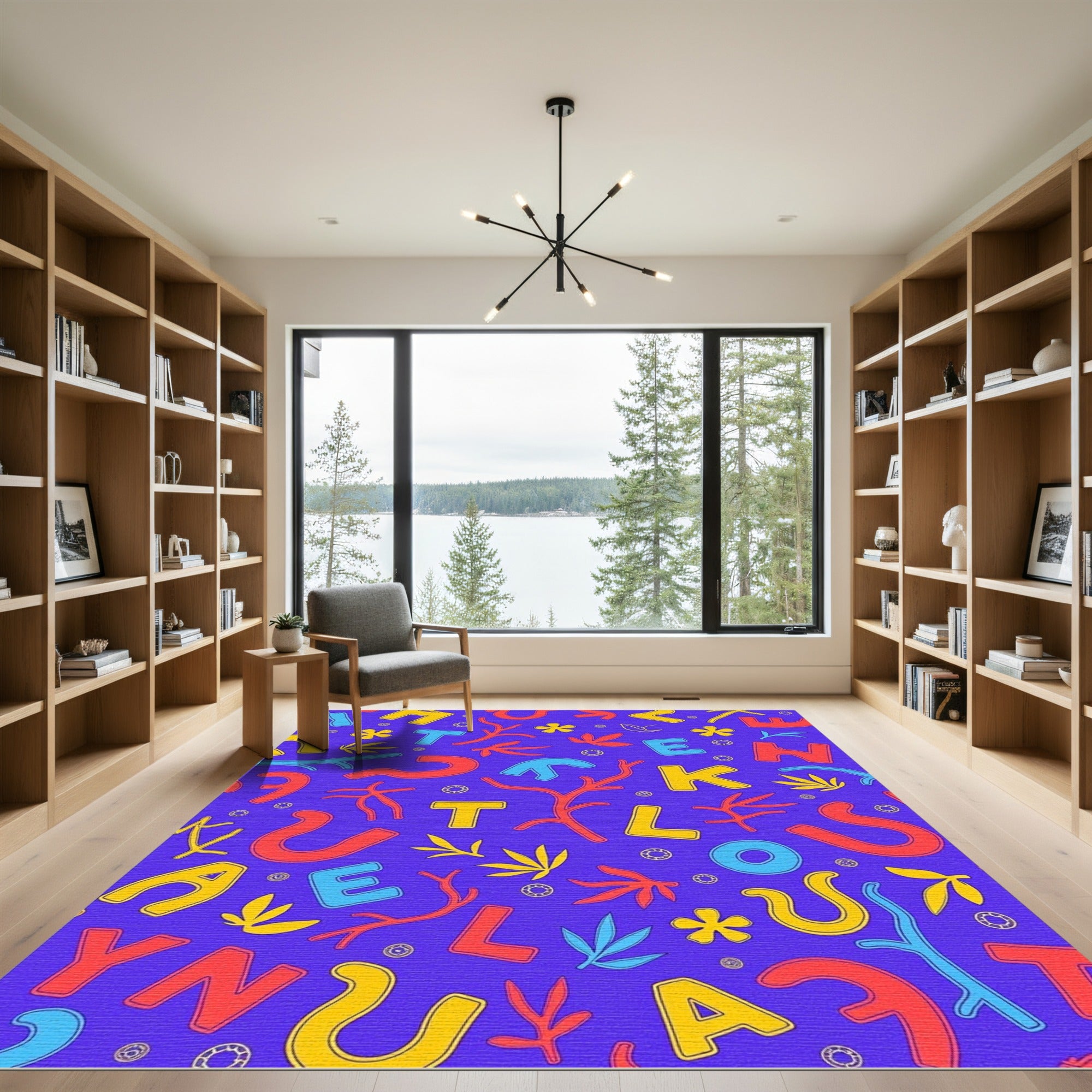 Vibrant Alphabet Botanical Collage Rug