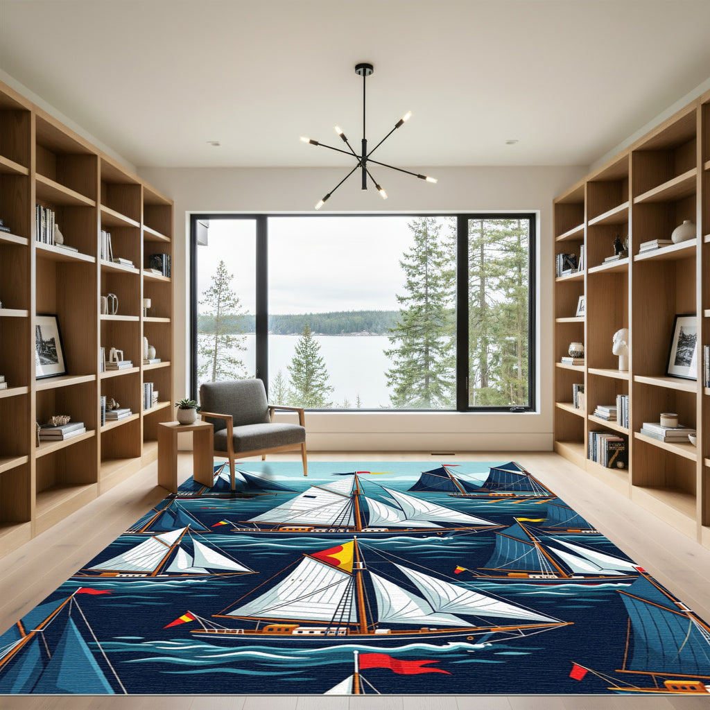 Nautical Sailboats Vintage Nautical Adventure Rug