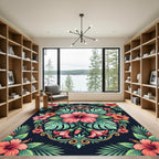 Vibrant Tropical Hibiscus Botanical Medallion Rug
