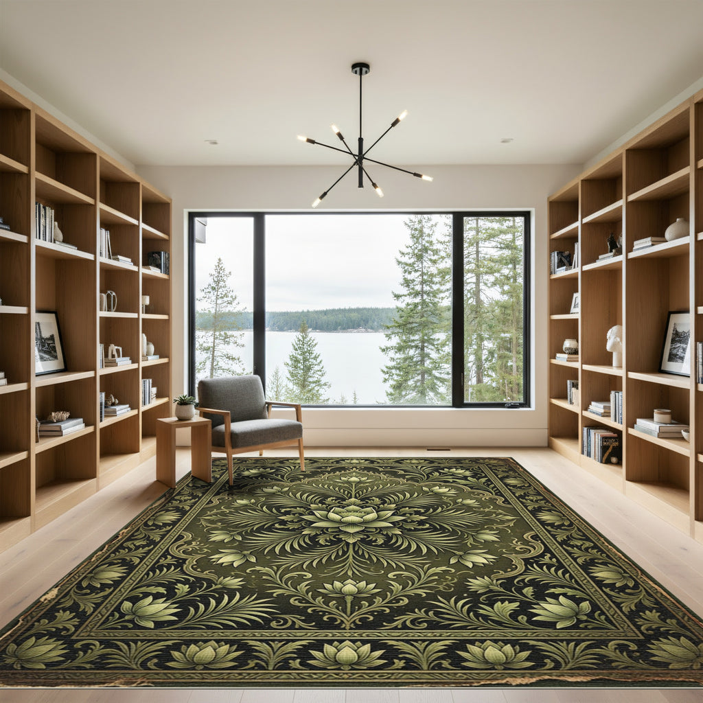 Elegance Sage Lotus Botanical Medallion Rug