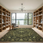 Elegance Sage Lotus Botanical Medallion Rug
