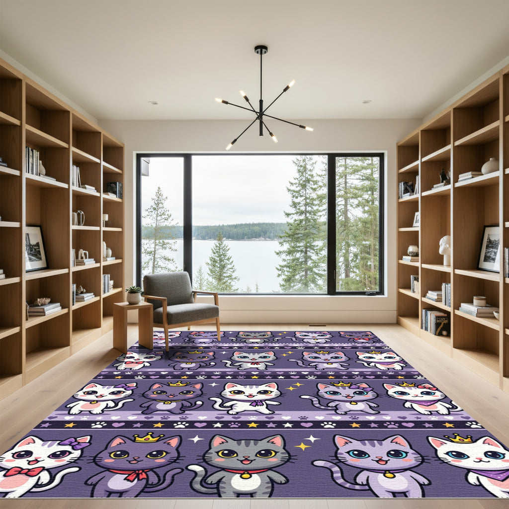 Cute Kitten Characters Purple Stripe Rug