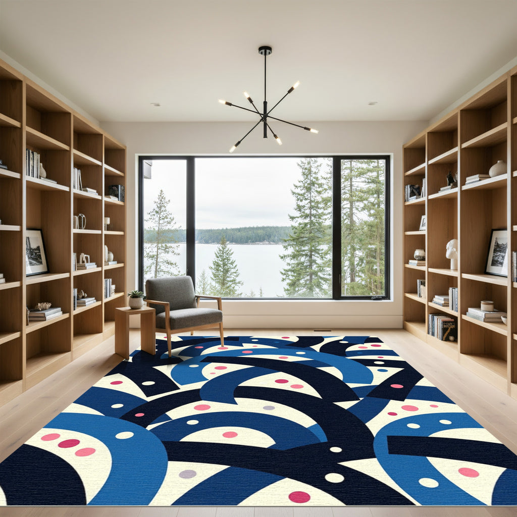 Abstract Blue Arc Coral Dots Rug