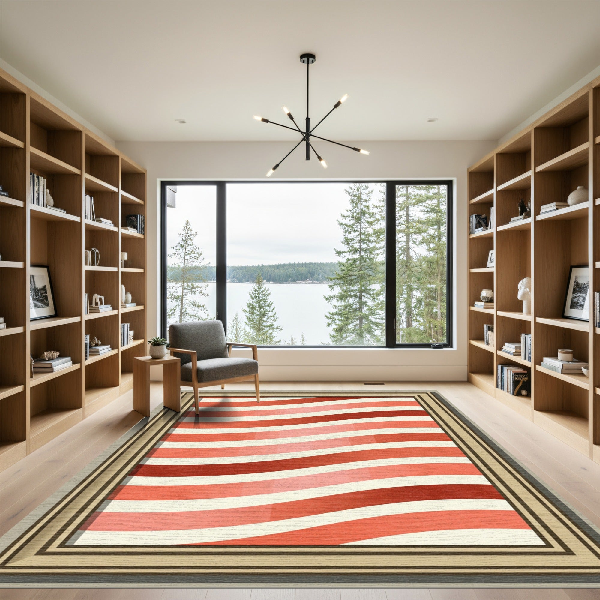Crimson Red Wavy Stripe Rug