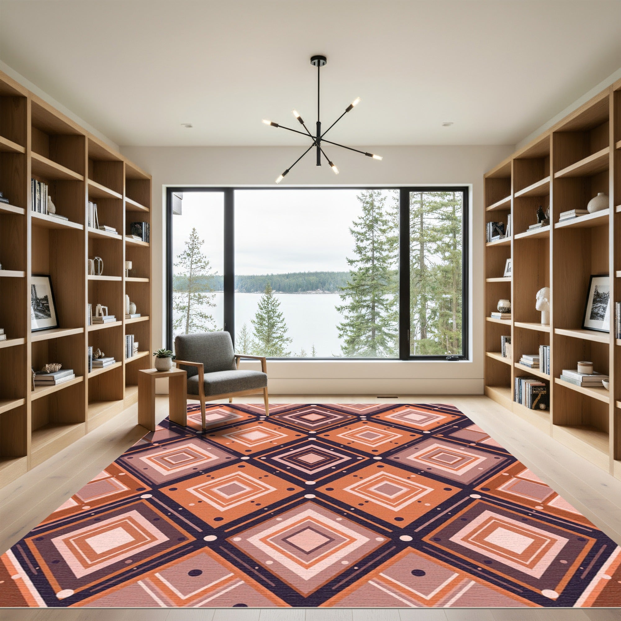 Terracotta Diamond Geometric Tiling Rug