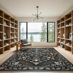 Ornate Silver and Gold Foliage Medallion Rug