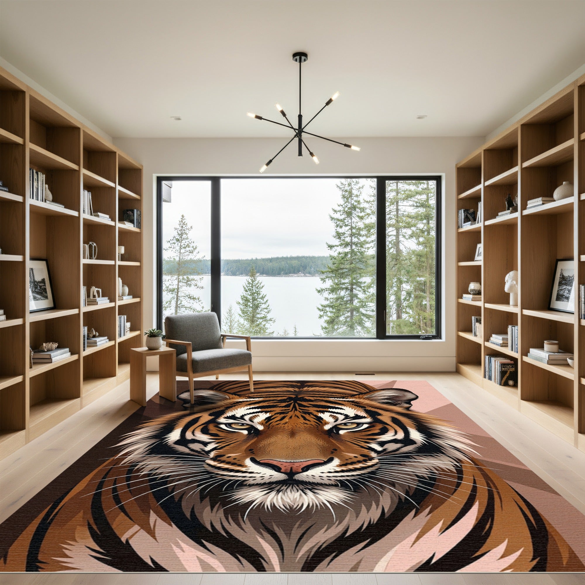 Striking Tiger Face Sepia Portrait Rug