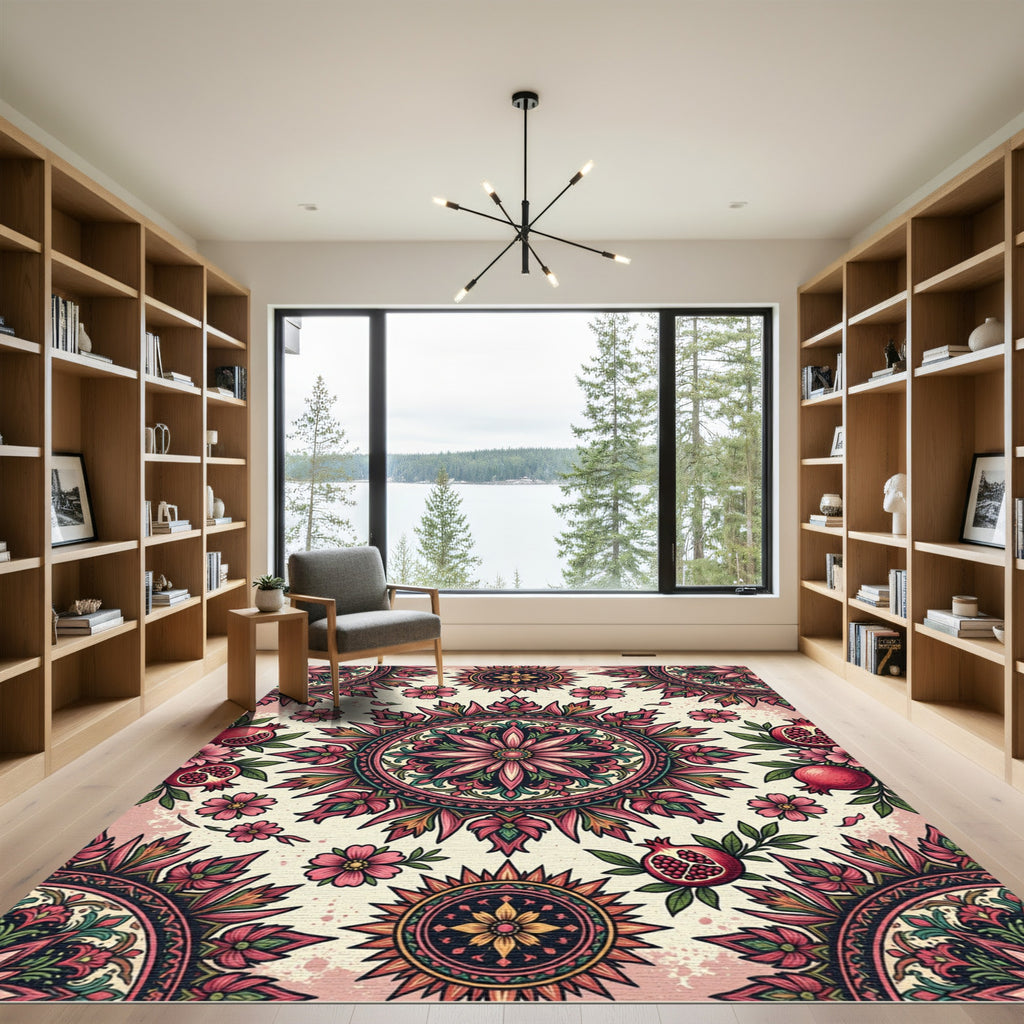 Pink Floral Pomegranate Medallion Rug