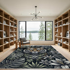 Enigmatic Tiger Floral Jungle Tapestry Rug
