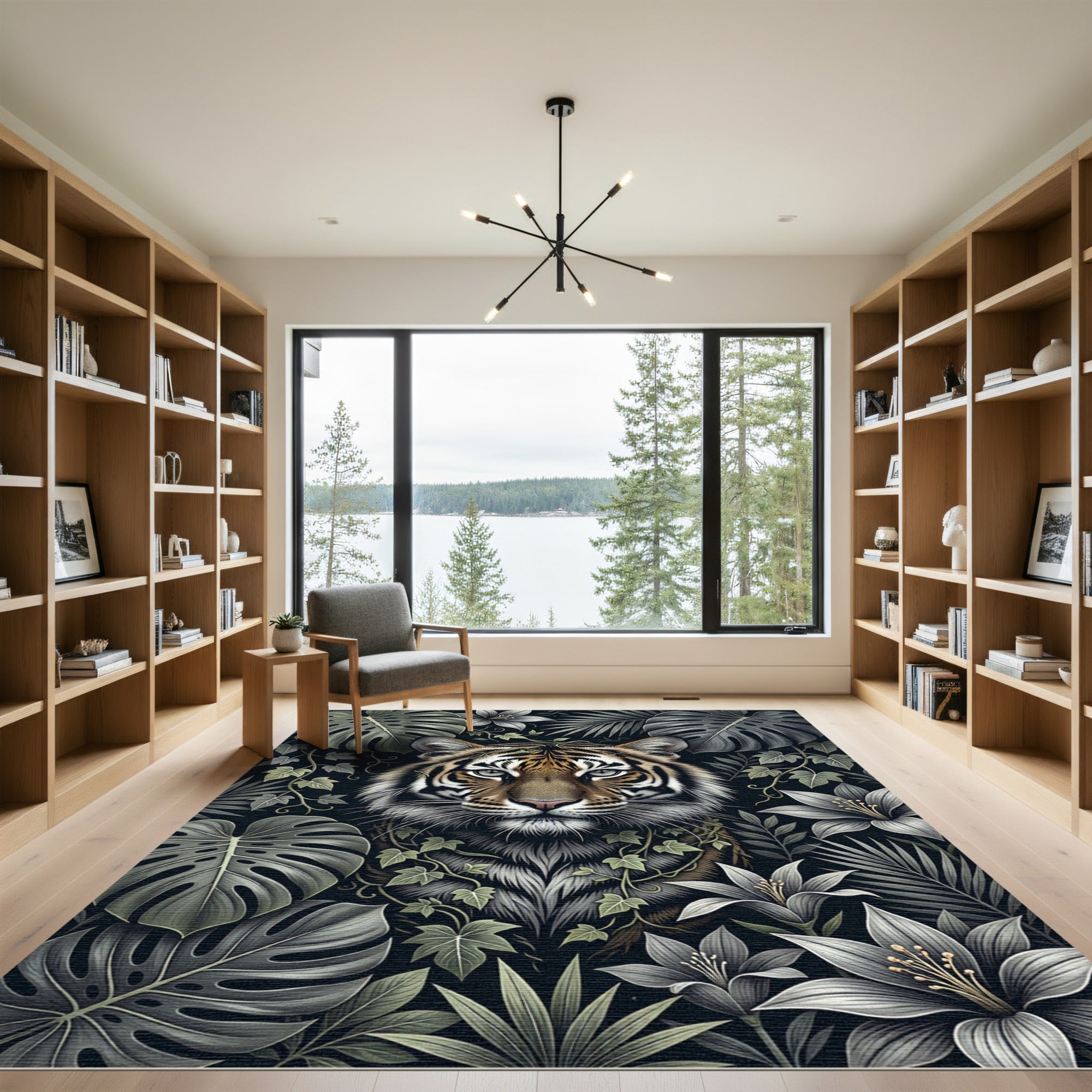 Enigmatic Tiger Floral Jungle Tapestry Rug