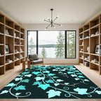 Cool Aqua Leafy Vine Cascade Rug