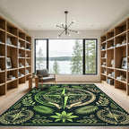 Green Botanical Compass Nautical Illustration Rug