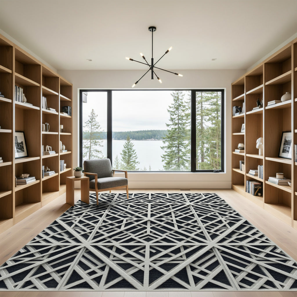 Sophisticated Ivory Geometric Intertwined Lattice Rug
